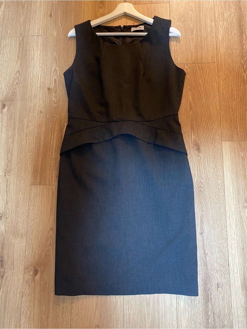 Calvin Klein Black Sleeveless Sheath Dress with Peplum Waist